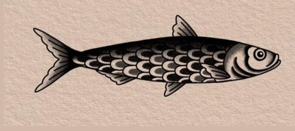 A Warli-style inked fish printed on blush paper.
